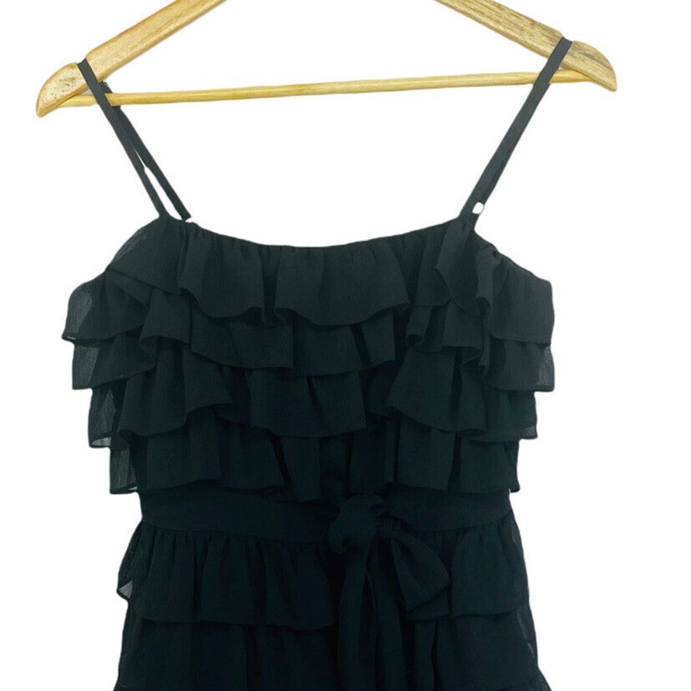 Juicy Couture Black Ruffle Mini Dress Silk Blend Size 2 - Picture 4 of 8
